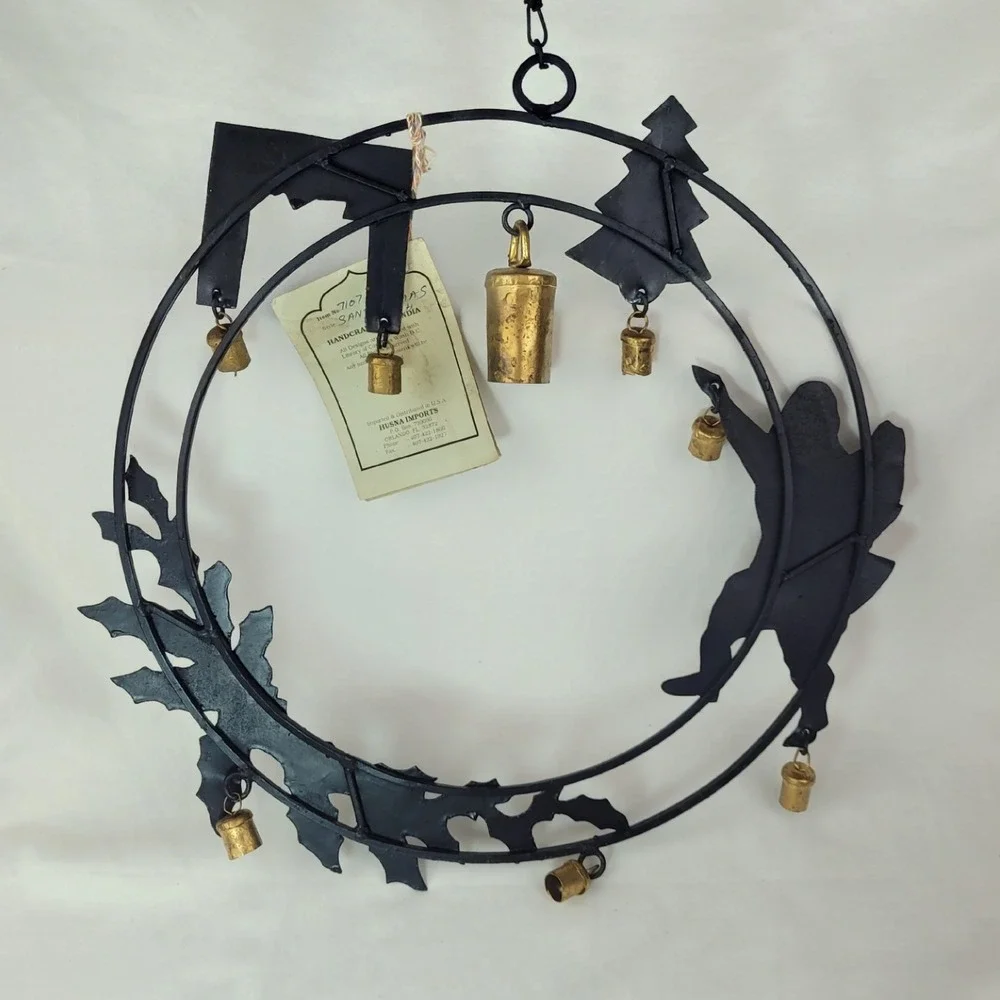 Husna Imports Iron Christmas Wreath Wind Chime Santa Tree Bells 15